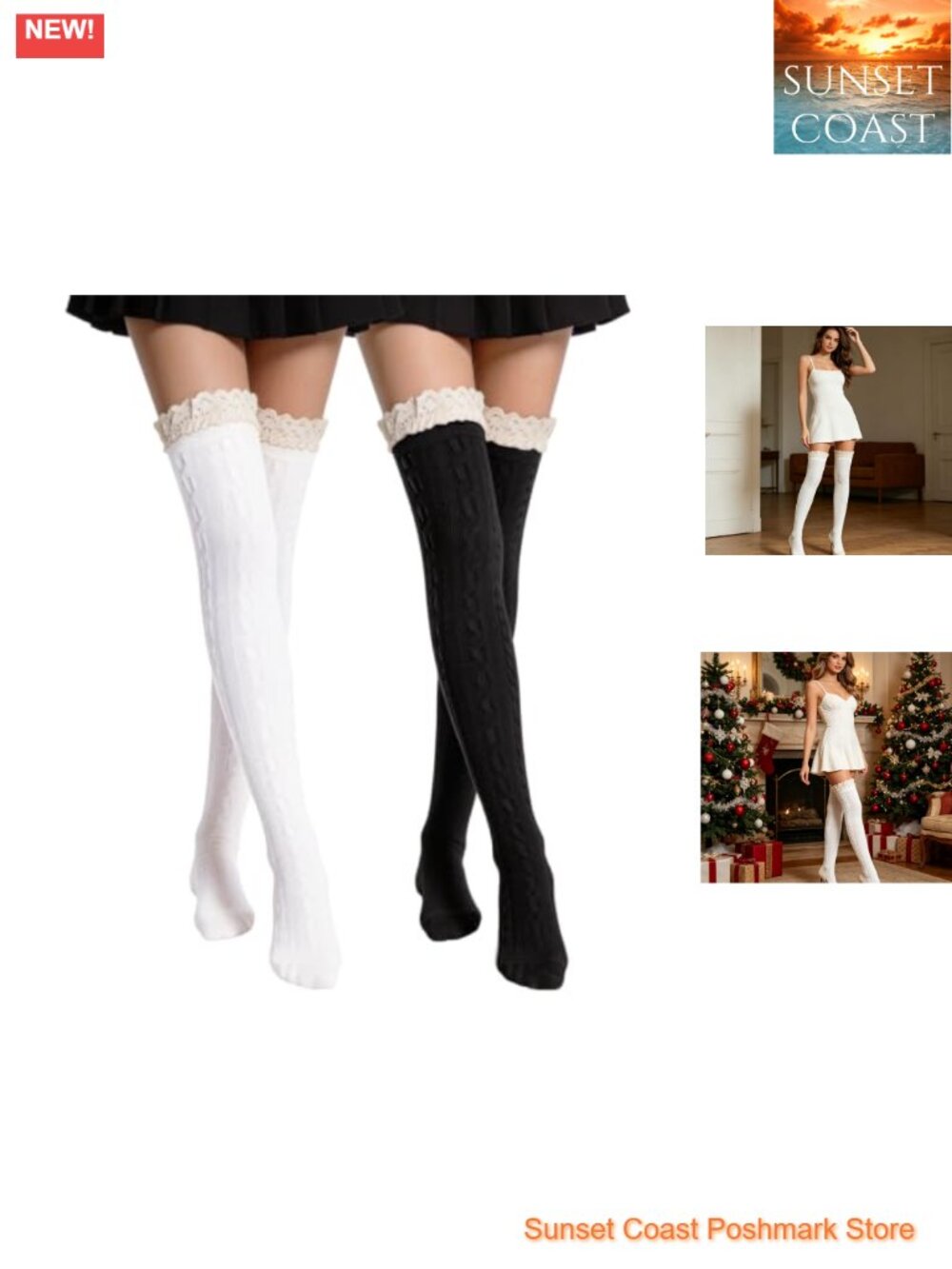Lace Knee High Socks for Boots Thigh High Leg Warmers Cable Knit